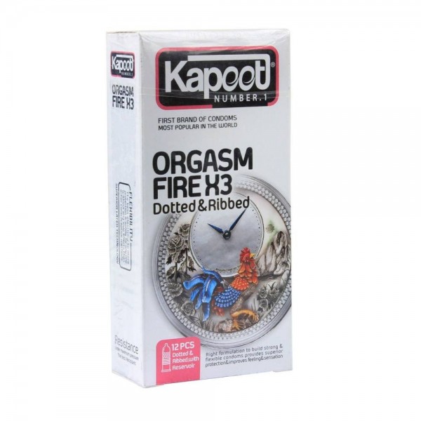 کاندوم خاردار و شیاردار مدل Orgasmic Fire X3 کاپوت بسته 12 عددی
