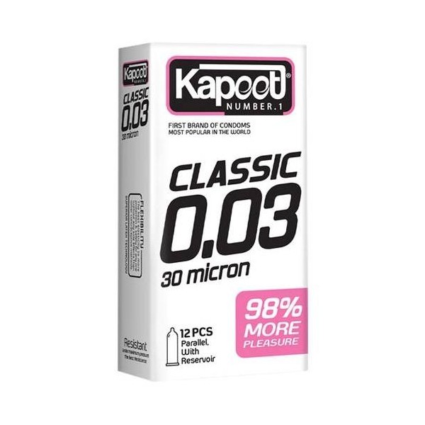 کاندوم مدل Classic 0.03 micron کاپوت بسته 12 عددی