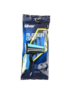 خودتراش چند بار مصرف 2 لبه مدل Rubber Grip آبی سیلور بسته 5 عددی