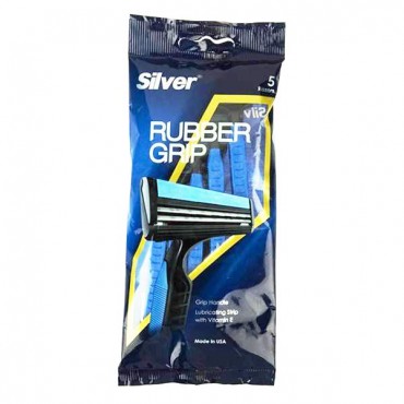 خودتراش چند بار مصرف 2 لبه مدل Rubber Grip آبی سیلور بسته 5 عددی