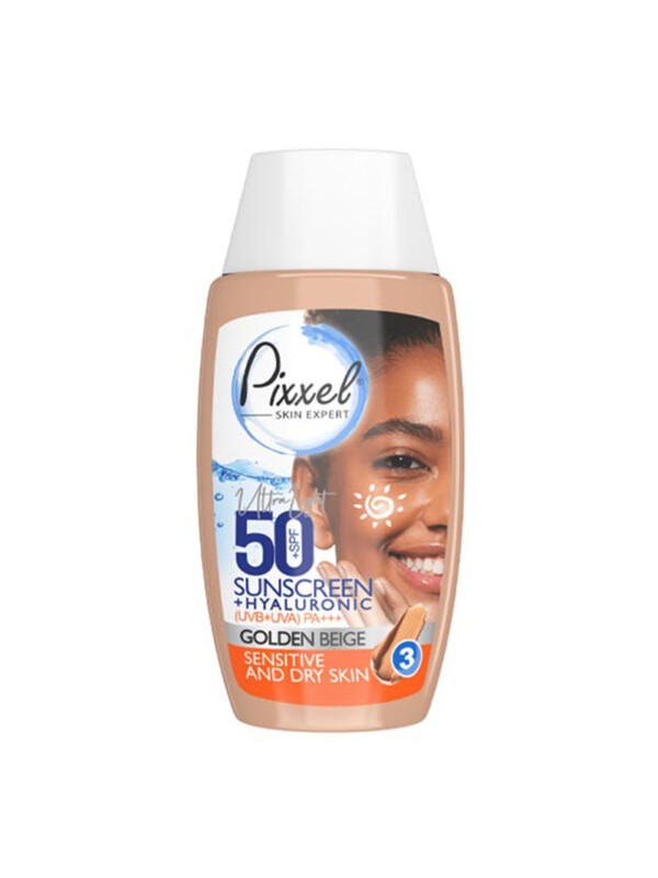 کرم ضد آفتاب SPF +50 مناسب پوست خشک و حساس مدل Golden Beige پیکسل 50 میل