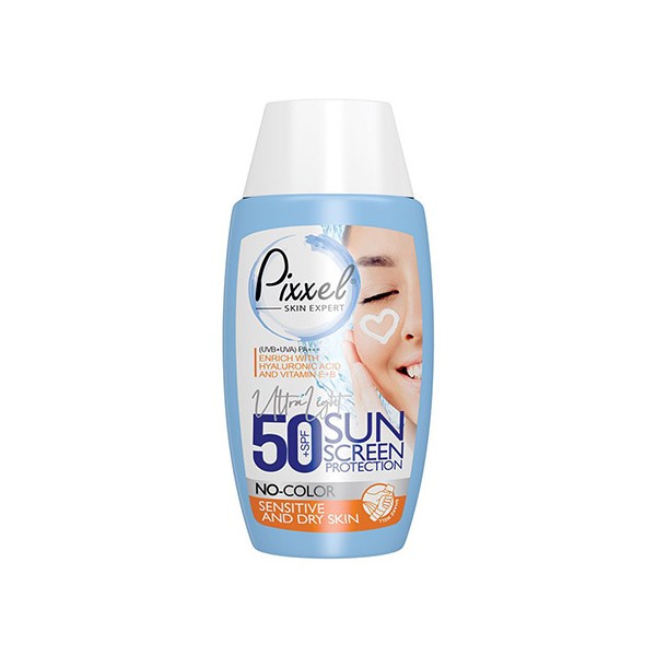 کرم ضد آفتاب SPF +50 مناسب پوست خشک و حساس مدل بی رنگ No Color پیکسل 50 میل