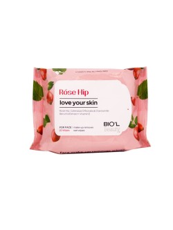 دستمال مرطوب پاک کننده آرایش صورت مدل Rose Hip بیول 20 عددی