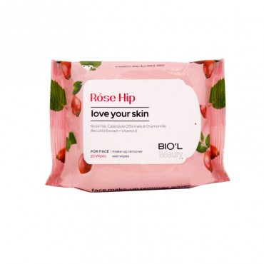 دستمال مرطوب پاک کننده آرایش صورت مدل Rose Hip بیول 20 عددی