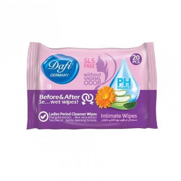 دستمال مرطوب بهداشتی بانوان مدل Period Cleanser دافی بسته 20 عددی