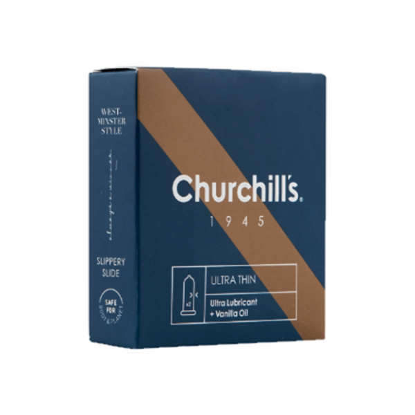 کاندوم نازک کلاسیک روان کننده وانیل مدل 1945 Ultra thin چرچیلز بسته 3 عددی
