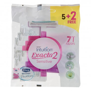 خودتراش یکبار مصرف 2 لبه مدل Intuition Exacta 2 Sensitive صورتی شیک بسته 7 عددی