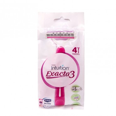 خودتراش یکبار مصرف 3 لبه مدل Exacta 3 دسته صورتی شیک بسته 4 عددی