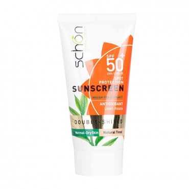 کرم ضد آفتاب سری Double Shield مدل رنگ طبیعی پوشت خشک و نرمال +SPF50 شون 50 میل