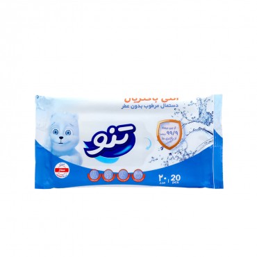 دستمال مرطوب بدون عطر آنتی باکتریال تنو بسته 20 عددی