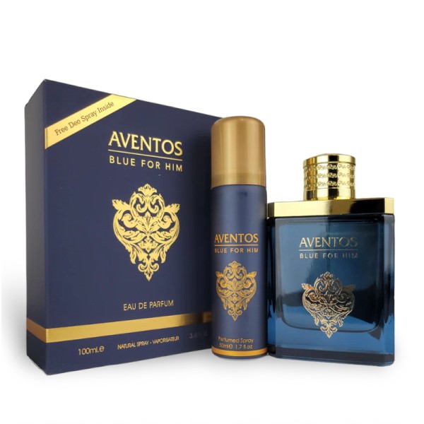 ادوپرفیوم مردانه مدل Aventos Blue For Him همراه با اسپری فرگرانس 100 میل