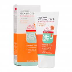 ضد آفتاب SPF50 مناسب پوست چرب تا مختلط فاقد چربی بی رنگ سری Max Protect Probiotics نئودرم 50 میل