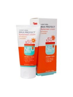 ضد آفتاب SPF50 مناسب پوست نرمال تا خشک بی رنگ سری Max Protect Probiotics نئودرم 50 میل