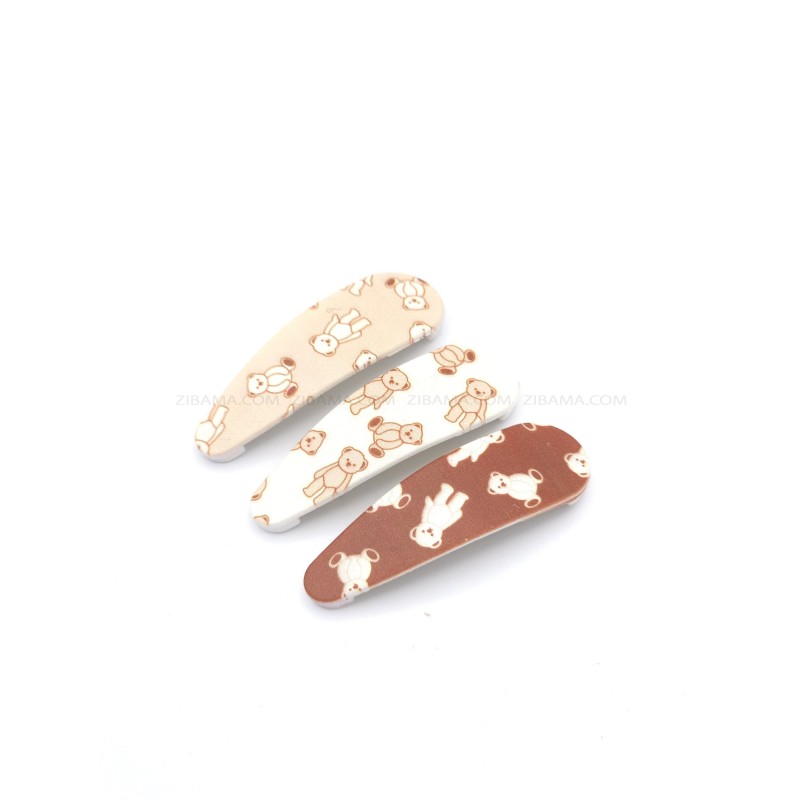 گیره مو تق تقی طرح تدی بسته 3 عددی