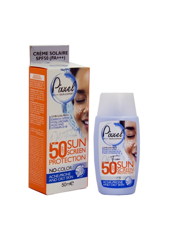 ضد آفتاب مدل SPF50 بدون رنگ Oil Free پیکسل مخصوص پوست چرب و مستعد آکنه 50 میل