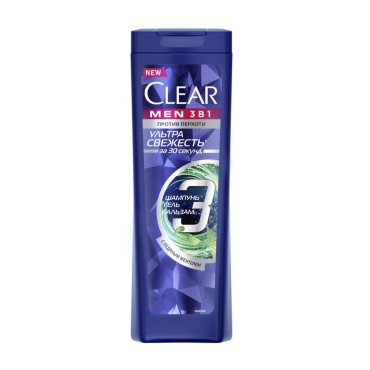 شامپو مو سه‌در‌یک مردانه مدل Ultra Freshness (نعنایی) کلیر 400 میل