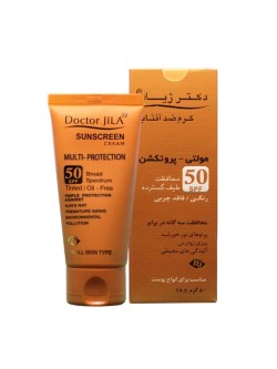 کرم ضد آفتاب SPF50 مدل مولتی پروتکشن رنگی فاقد چربی مناسب انواع پوست دکتر ژیلا 50 گرم
