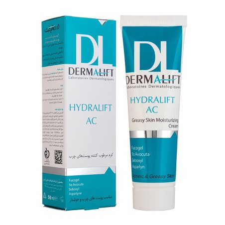 کرم مرطوب کننده پوست درمالیفت مناسب پوست چرب و جوشدار مدل Hydralift AC حجم 50 میل