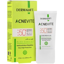 ضدآفتاب فلوئیدی درمالیفت SPF50 رنگ بژ روشن مناسب پوست های چرب و جوشدار مدل Acnevite حجم 40 میل