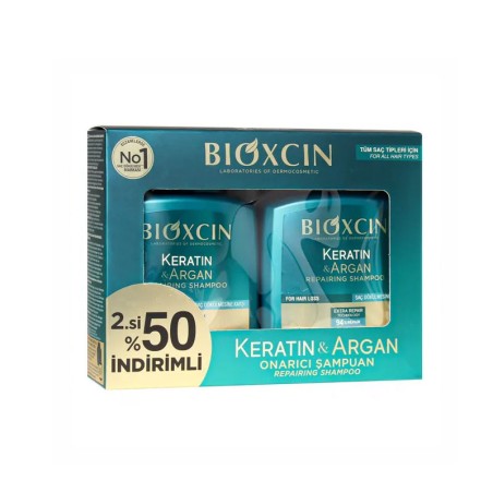شامپو ضد ریزش و ترمیم کننده بیوکسین، حاوی آرگان و کراتین حجم (سبز) 300 میل بسته 2 عددی