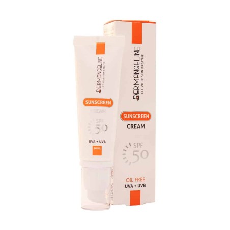 ضد آفتاب درم انجلین SPF50 بی رنگ مناسب انواع پوست حجم 50 میل