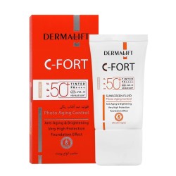 ضدآفتاب فلوئیدی درمالیفت SPF50  رنگ بژ روشن انواع پوست حاوی ویتامین C مدل C-Fort سی فوریت حجم 40 میل