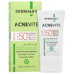 ضدآفتاب فلوئیدی درمالیفت SPF50 رنگ بژ روشن مناسب پوست های چرب و جوشدار مدل Acnevite حجم 40 میل