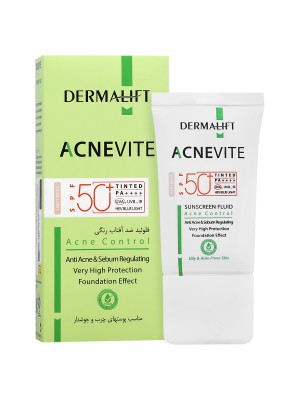ضدآفتاب فلوئیدی درمالیفت SPF50 رنگ بژ روشن مناسب پوست های چرب و جوشدار مدل Acnevite حجم 40 میل