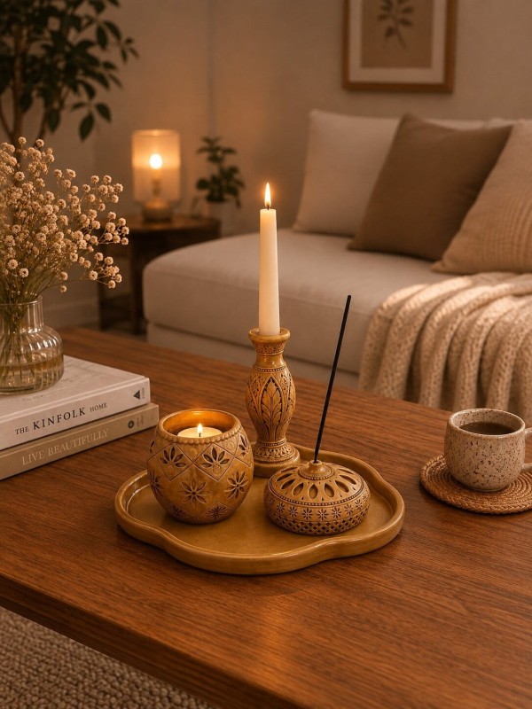 ست جائودی و دو جاشمعی طرح ترنج (4 تکه)