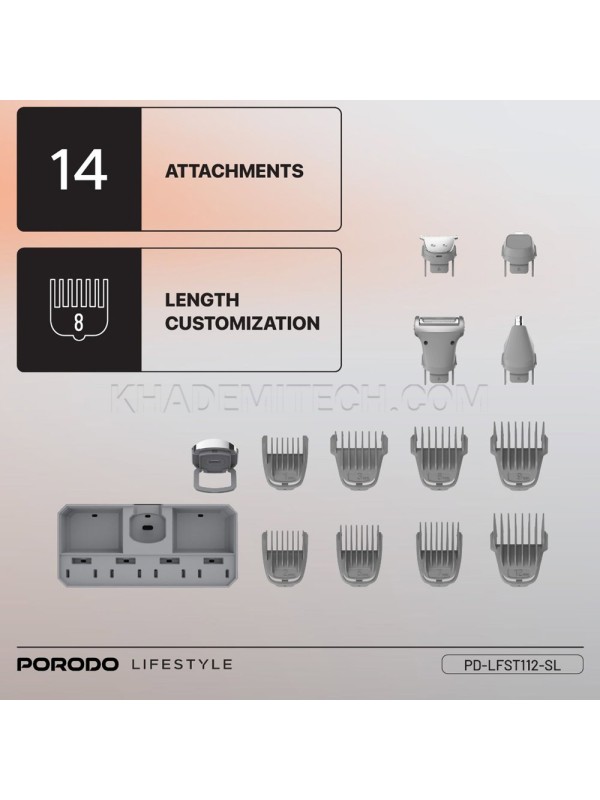 ست ماشین اصلاح چند کاره پرودو مدل PORODO PDLFST112SL 14 IN 1 GROOMING KIT