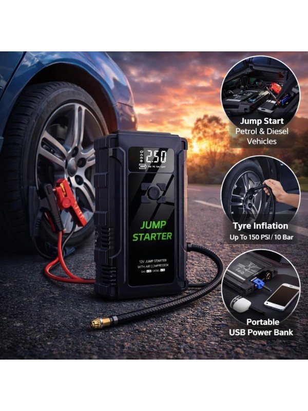 جامپ استارتر، پمپ باد و پاور بانک مدل Car Jump Starter K09B 3000A