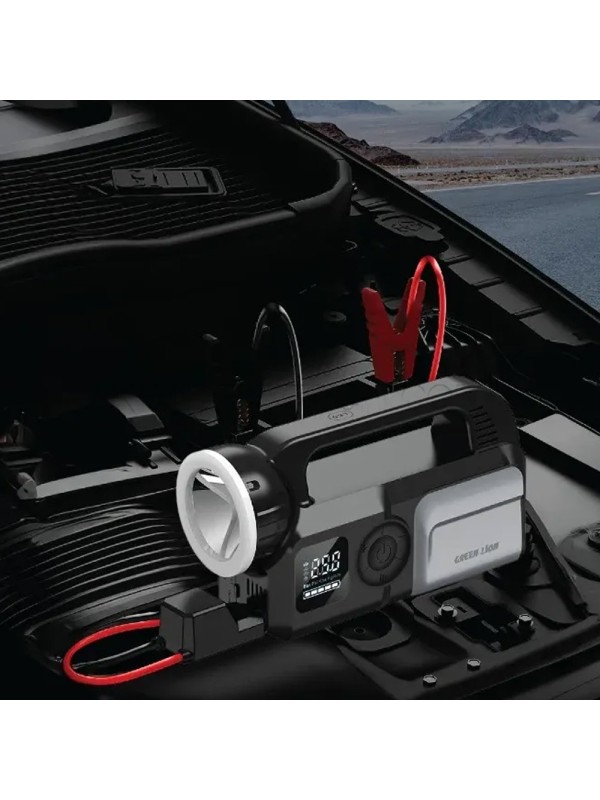 جامپ استارتر و پاور بانک و پمپ باد گرین لاین مدل GREEN LION GNSAVRJSGY SAVIOR 12V Jump Starter 24000mAh