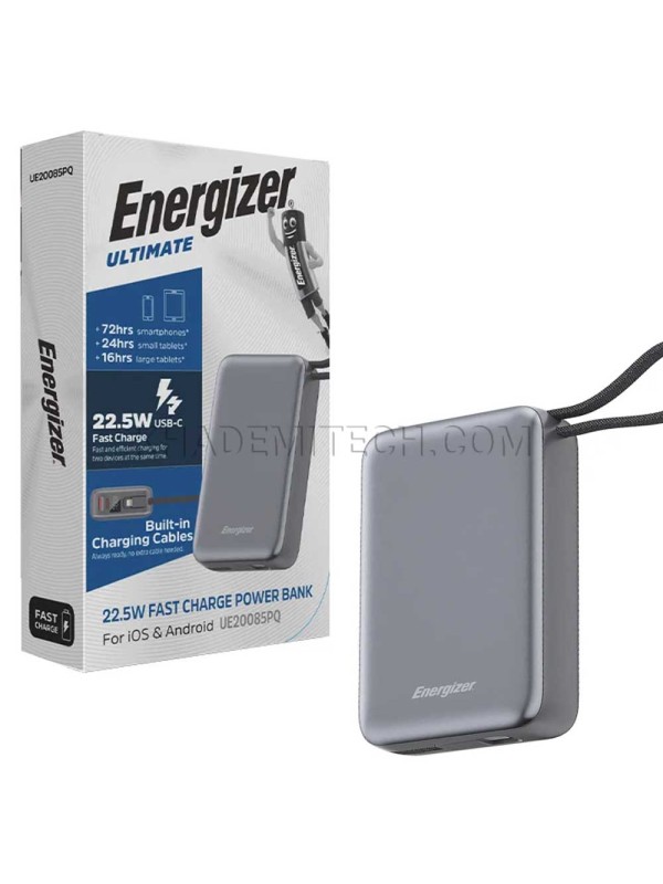 پاوربانک انرجایزر مدل Energizer UE20085PQ 20000mAh 22.5W طوسی