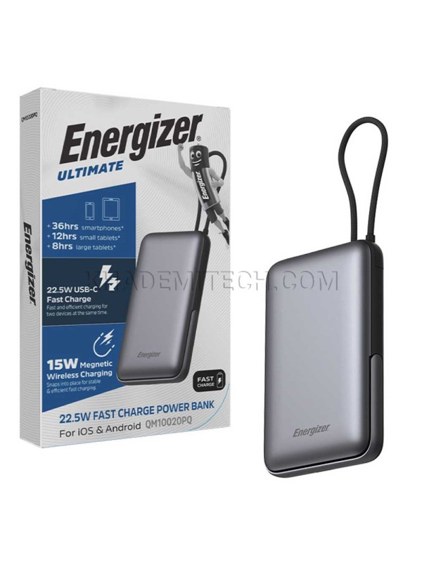 پاوربانک انرجایزر مدل Energizer QM10020PQ 10000mAh 22.5W طوسی