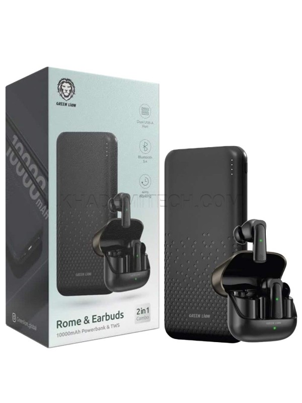 پاوربانک و ایرپاد گرین لاین مدل GREEN LION Rome & Earbuds 10000mAh 37W