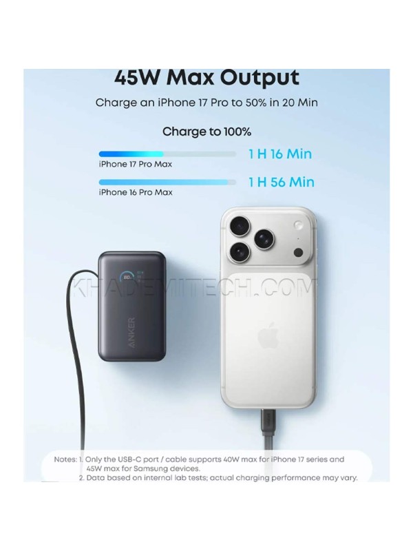 پاوربانک انکر مدل ANKER A1638H11 45W 10000mAh مشکی