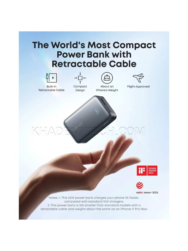 پاوربانک انکر مدل ANKER A1638H11 45W 10000mAh مشکی
