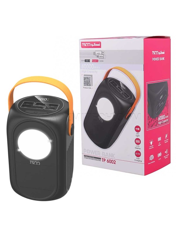 پاوربانک تسکو مدل TSCO TP 6002 22.5W 60000mAh مشکی زرد