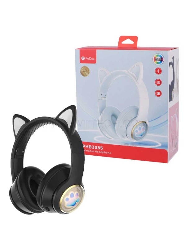 هدست بی سیم پرووان مدل PROONE PHB3585 فانتزی گربه ای مشکی