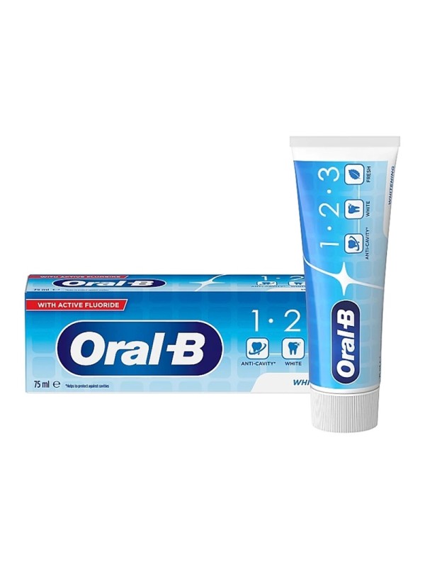 خمیر دندان اورال بی ORAL-B سری 1-2-3 مدل WHITENING حجم 75 میلی لیتر
