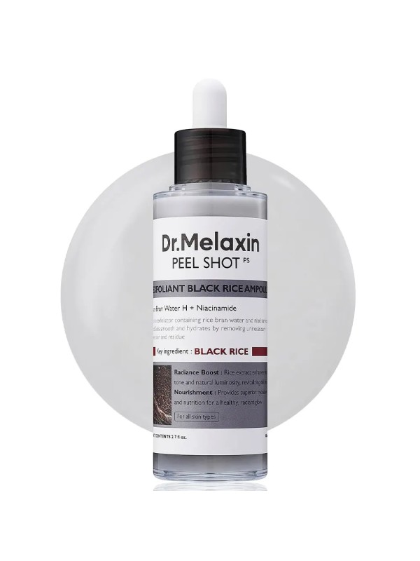 سرم صورت پیل شات دکتر ملاکسین DR. MELAXIN سری PEEL SHOT مدل BLACK RICE AMPOULE حجم 80 میلی لیتر