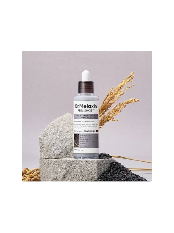 سرم صورت پیل شات دکتر ملاکسین DR. MELAXIN سری PEEL SHOT مدل BLACK RICE AMPOULE حجم 80 میلی لیتر