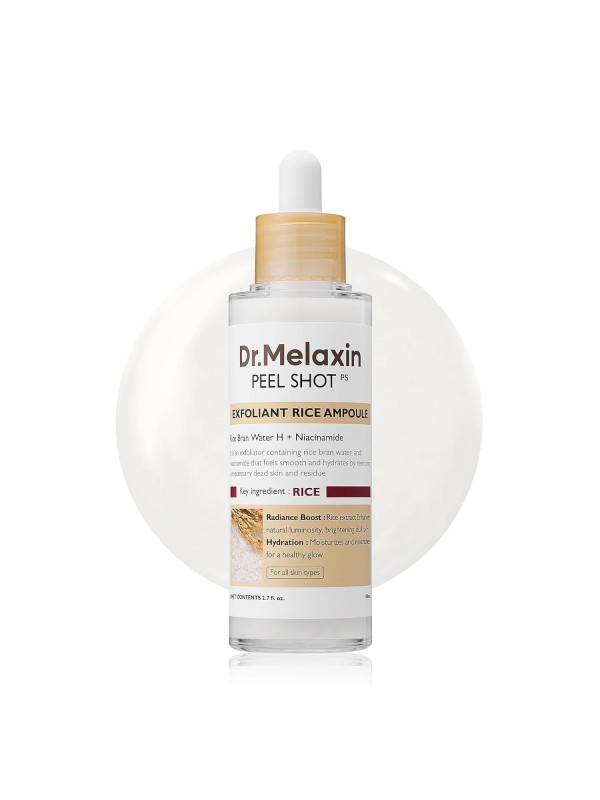 سرم صورت پیل شات دکتر ملاکسین DR. MELAXIN سری PEEL SHOT مدل WHITE RICE AMPOULE حجم 80 میلی لیتر
