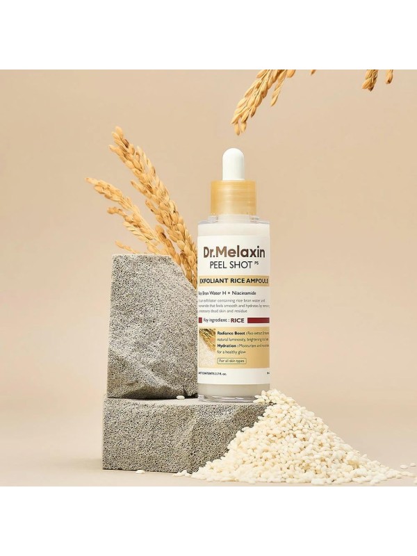 سرم صورت پیل شات دکتر ملاکسین DR. MELAXIN سری PEEL SHOT مدل WHITE RICE AMPOULE حجم 80 میلی لیتر