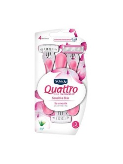 خودتراش زنانه 4 لبه مناسب پوست های حساس مدل Quattro شیک بسته 3 عددی