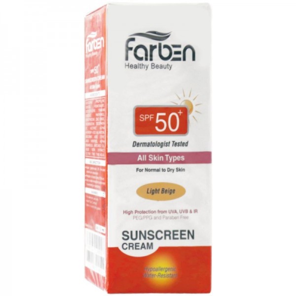 کرم ضد آفتاب رنگی SPF50 مناسب انواع پوست رنگ بژ روشن فاربن 50 میل