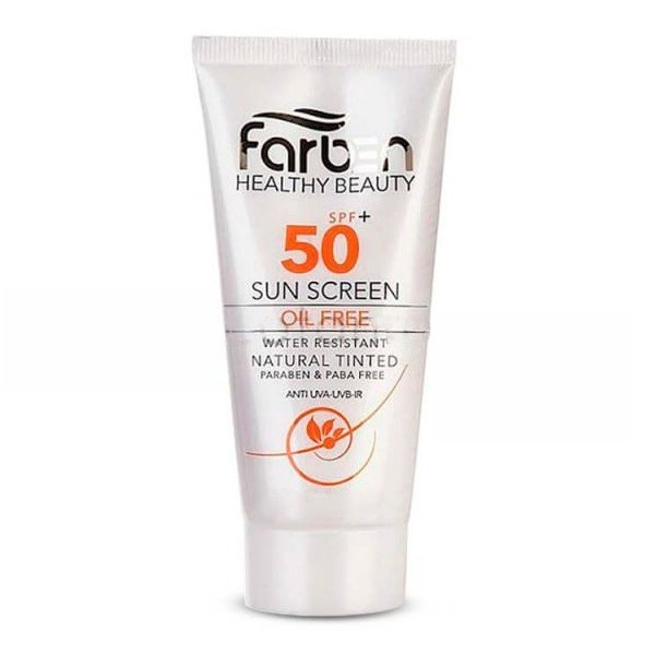 ضد آفتاب رنگی فاقد چربی SPF50 مناسب پوست چرب رنگ طبیعی فاربن 50 میل