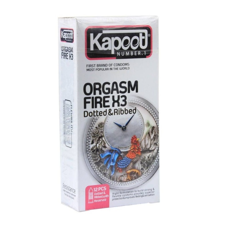 کاندوم خاردار و شیاردار مدل Orgasmic Fire X3 کاپوت بسته 12 عددی