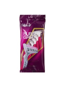 خودتراش چند بار مصرف 2 لبه مدل Rubber Grip صورتی سیلور بسته 5 عددی