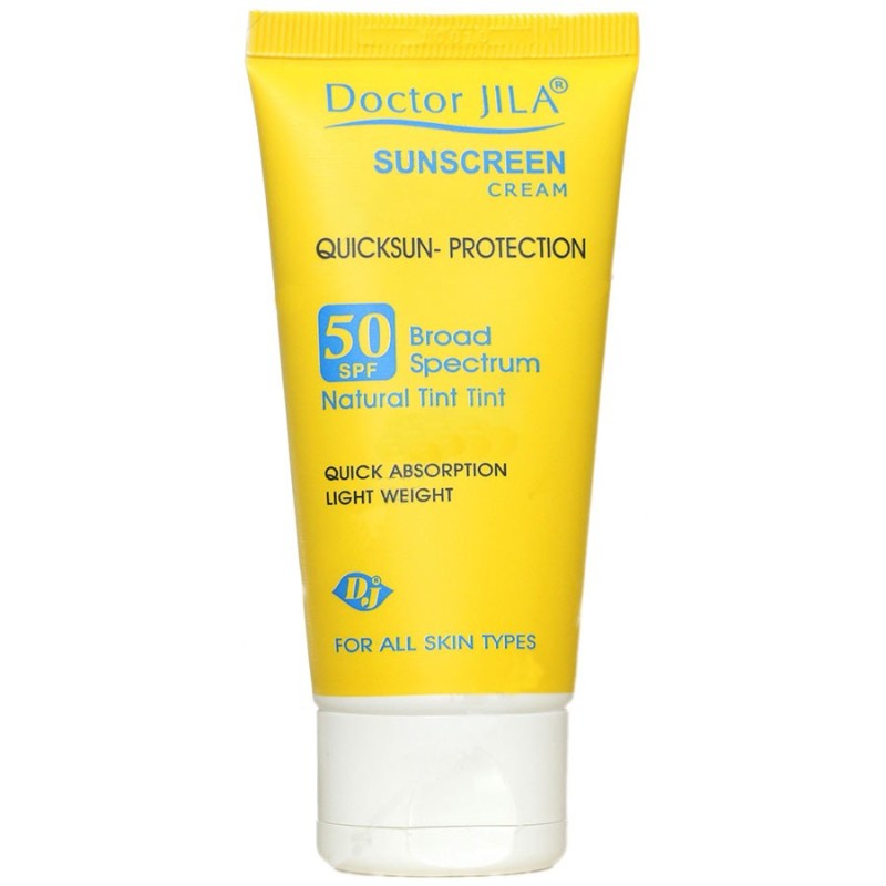 کرم ضد آفتاب SPF50 مدل کوییک سان پروتکشن رنگ طبیعی انواع پوست دکتر ژیلا 50 گرم